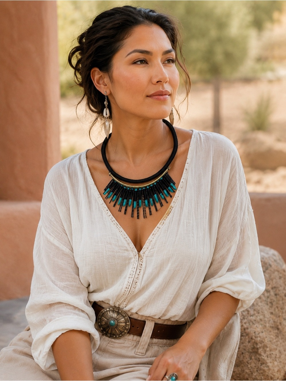 Statement Black & Turquoise-Tone “Freedom” Necklace – Woven Cord – Boho Southwes